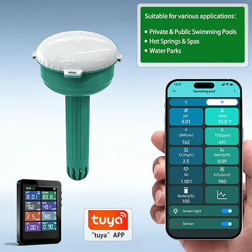 2026 WIFI Tuya App Smart Floating Pool Water Monitor Online PH TDS EC OPR SALT Chlorine Temp Testing